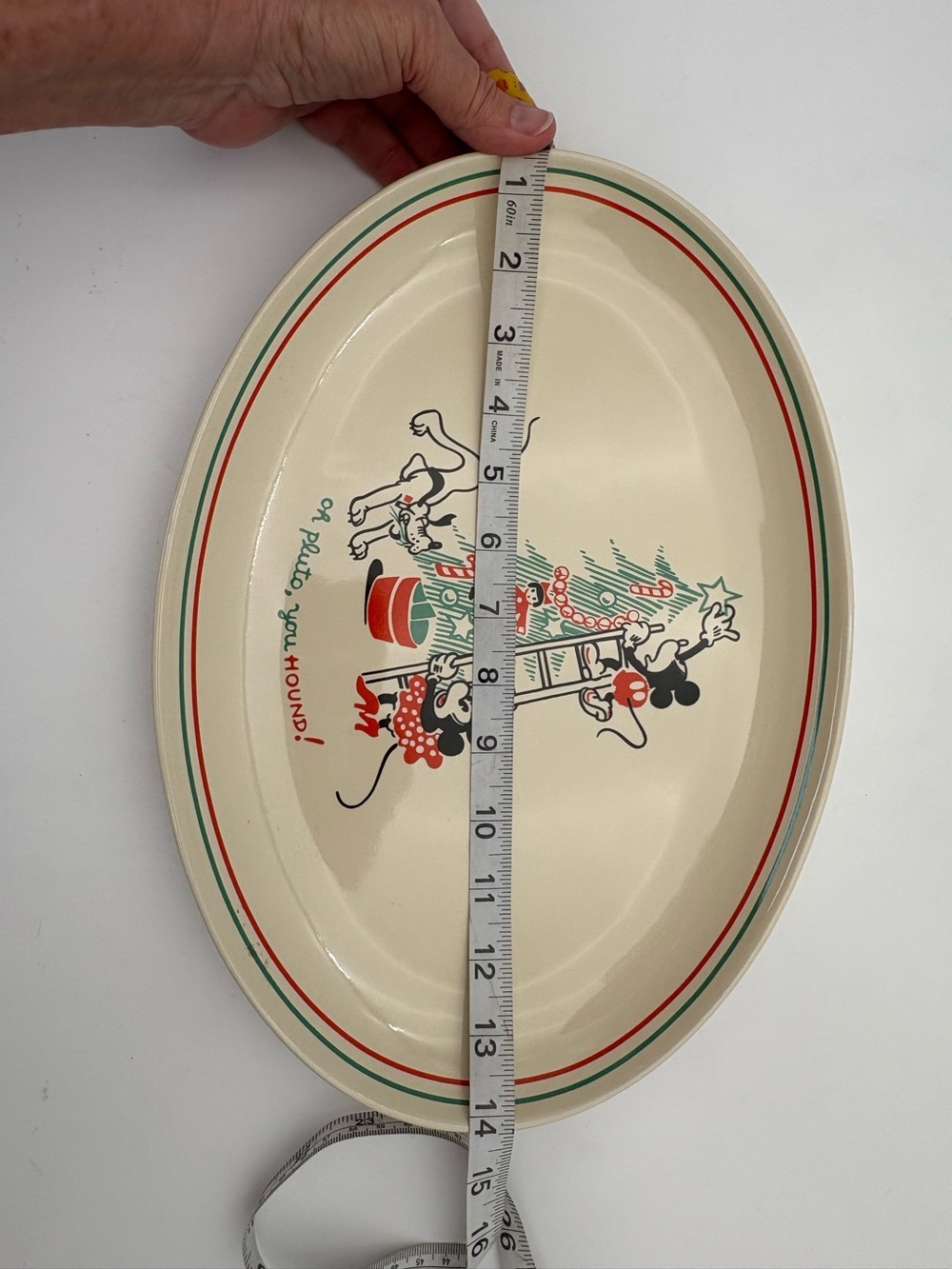 Disney Christmas Platter with Mickey, Minnie & Pluto - White, Red, Green - Picture 6 of 7
